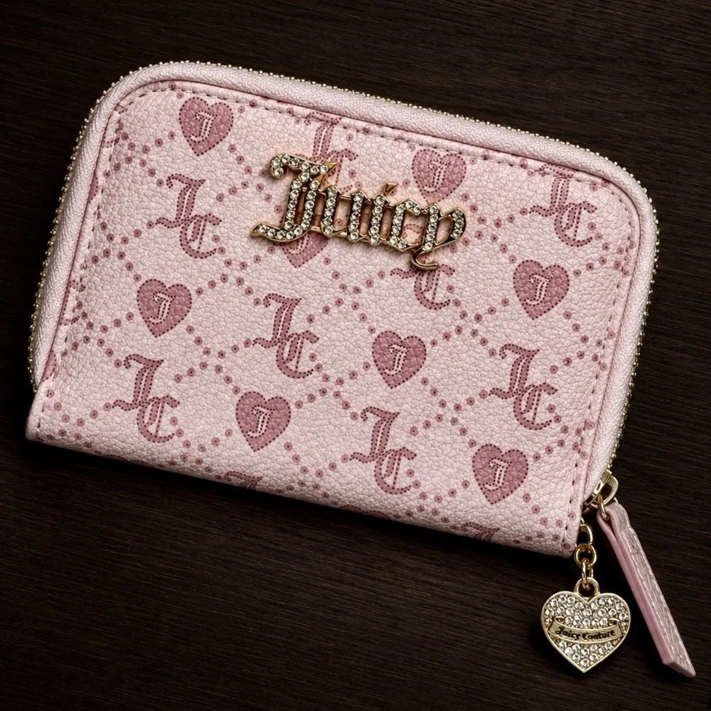 Juicy Couture Juicy Forever Heart Monogram Pink Blush Double Zip Wallet